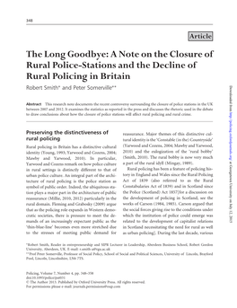 A Note on the Closure of Rural Police-Stations and the Decline of Rural Policing in Britain Robert Smithã and Peter Somervilleãã Downloaded From