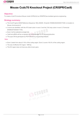 Mouse Ccdc70 Knockout Project (CRISPR/Cas9)