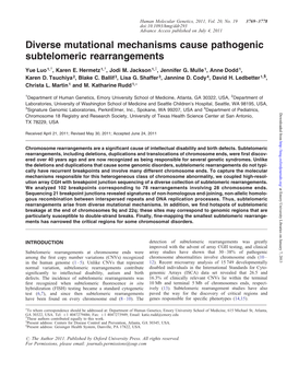 Diverse Mutational Mechanisms Cause Pathogenic Subtelomeric Rearrangements