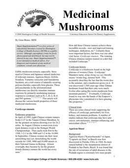 Medicinal Mushrooms ©2009 Huntington College of Health Sciences Literature Education Series on Dietary Supplements