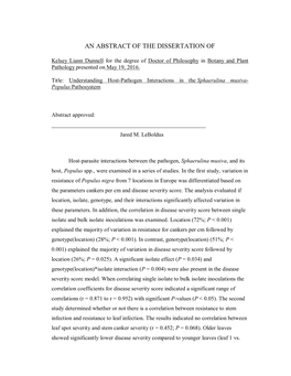 Understanding Host-Pathogen Interactions in the Sphaerulina Musiva- Populus Pathosystem