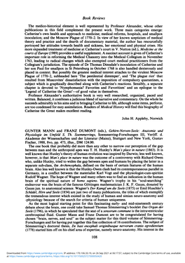 Book Reviews the Medico-Historical Element Is Well Represented by Professor Alexander, Whose Other Publications in This Field Complement the Present Work