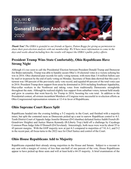 President Trump Wins State Comfortably, Ohio Republicans Have Strong Night Ohio Supreme Court Races Split Ohio House Republicans