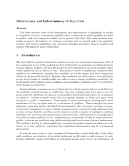 Determinacy and Indeterminacy of Equilibrium in Models of Competitive Markets