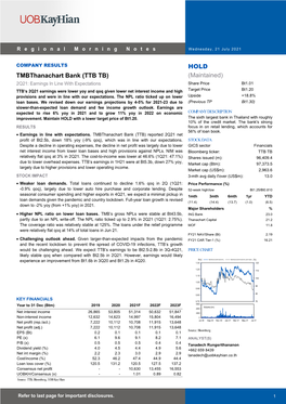 Tmbthanachart Bank (TTB TB) (Maintained)