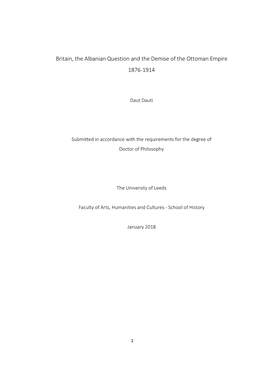 Britain, the Albanian Question and the Demise of the Ottoman Empire 1876-1914