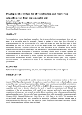 Development of System for Phytoextraction and Recovering