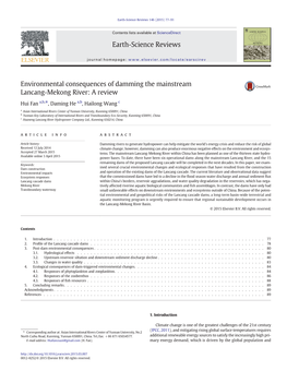 Environmental Consequences of Damming the Mainstream Lancang-Mekong River: a Review