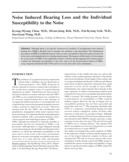 Noise Induced Hearing Loss and the Individual Susceptibility to the Noise