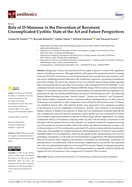 Role of D-Mannose in the Prevention of Recurrent Uncomplicated Cystitis: State of the Art and Future Perspectives