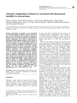 Alternative Lengthening of Telomeres Is Associated with Chromosomal Instability in Osteosarcomas