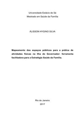 Universidade Estácio De Sá Mestrado Em Saúde Da Família ÁLISSON