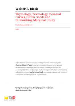 Thymology, Praxeology, Demand Curves, Giffen Goods and Diminishing Marginal Utility