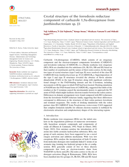 Crystal Structure of the Ferredoxin Reductase Component of Carbazole 1,9A-Dioxygenase from Janthinobacterium Sp
