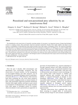 Parasitized and Non-Parasitized Prey Selectivity by an Insectivorous Bird