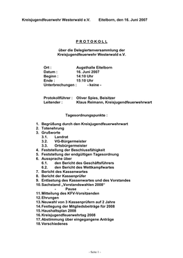 Kreisjugendfeuerwehr Westerwald E.V. Eitelborn, Den 16. Juni 2007