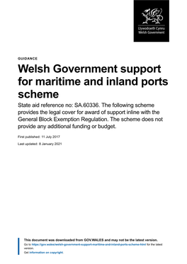 Welsh Government Support for Maritime and Inland Ports Scheme State Aid Reference No: SA.60336