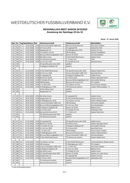 15.01.20 Regionalliga West 2019/20: Ansetzungen Der Spieltage 25 Bis 32