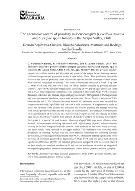 Leveillula Taurica and Erysiphe Sp.) in Tomato in the Azapa Valley, Chile