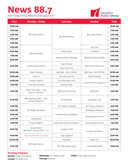 News 88.7 KUHF Programming Schedule As of August 2017