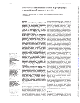 Musculoskeletal Manifestations in Polymyalgia Rheumatica and Temporal Arteritis