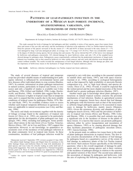 Patterns of Leaf-Pathogen Infection in the Understory of a Mexican Rain Forest: Incidence, Spatiotemporal Variation, and Mechanisms of Infection1