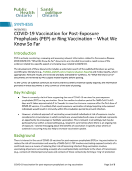 COVID-19 Vaccination for Post-Exposure Prophylaxis (PEP) Or Ring Vaccination – What We Know So Far