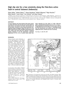 High Slip Rate for a Low Seismicity Along the Palu-Koro Active Fault in Central Sulawesi (Indonesia)