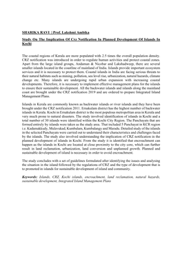 SHARIKA RAVI | Prof. Lakshmi Ambika Study on the Implication of Crz Notification in Planned Development of Islands in Kochi