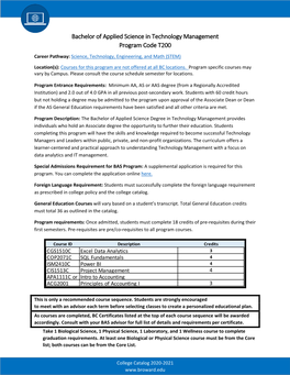 Bachelor of Applied Science in Technology Management Program Code T200