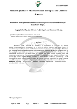 Production and Optimization of Rhodotorula Glutinis for Biocontrolling of Strawberry Blight