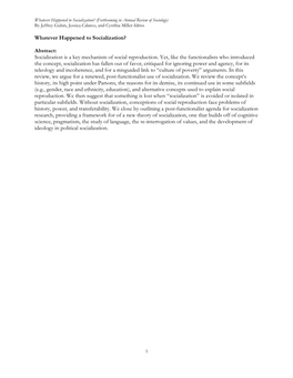 Whatever Happened to Socialization? (Forthcoming in Annual Review of Sociology) by Jeffrey Guhin, Jessica Calarco, and Cynthia Miller-Idriss