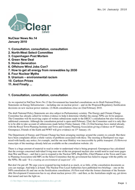 Nuclear News No.14 January 2010 1. Consultation, Consultation