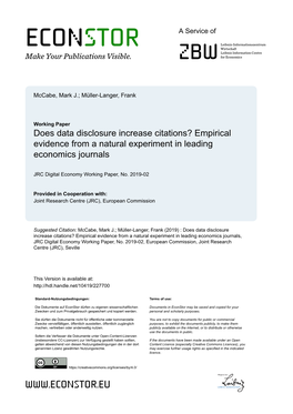 Does Data Disclosure Increase Citations? Empirical Evidence from a Natural Experiment in Leading Economics Journals