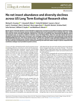 No Net Insect Abundance and Diversity Declines Across US Long Term Ecological Research Sites