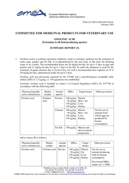 Oxolinic Acid (Extension to All Food Producing Speices)