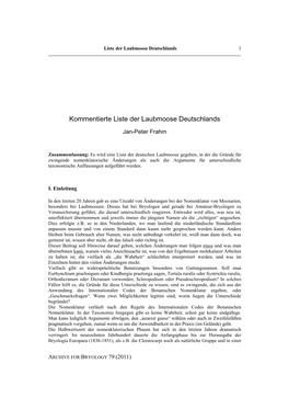 Kommentierte Liste Der Laubmoose Deutschlands