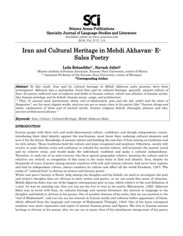 Iran and Cultural Heritage in Mehdi Akhavan- E- Sales Poetry