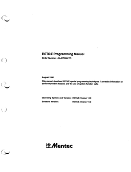 RSTS/E Programming Manual Order Number: AA-EZ09B-TC