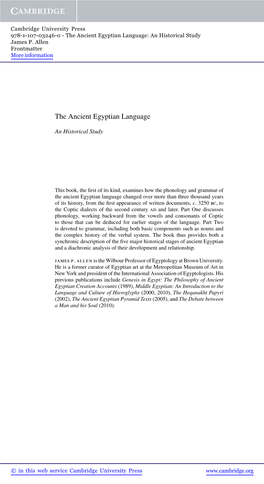 The Ancient Egyptian Language: an Historical Study James P