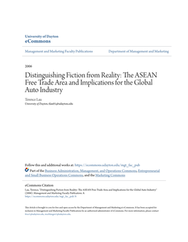 The ASEAN Free Trade Area and Implications for the Global Auto Industry Terence Lau University of Dayton, Tlau01@Udayton.Edu