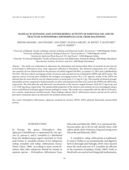 Radical Scavenging and Antimicrobial Activity of Essential Oil and Ex- Tracts of Echinophora Sibthorpiana Guss