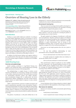 Overview of Hearing Loss in the Elderly Molinier CE*, Gallois Y, Marx M and Fraysse B Polygenicity [7]