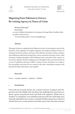 Migrating from Pakistan to Greece: Re-Visiting Agency in Times of Crisis