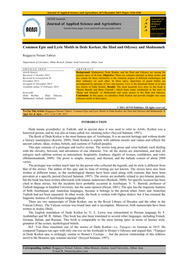 Journal of Applied Science and Agriculture Common Epic and Lyric Motifs in Dede Korkut, the Iliad and Odyssey and Shahnameh