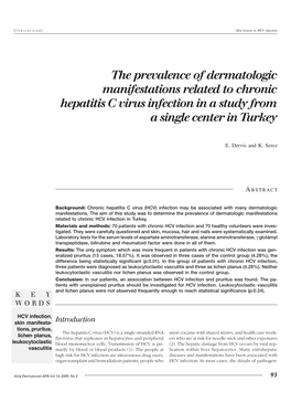 The Prevalence of Dermatologic Manifestations Related to Chronic Hepatitis C Virus Infection in a Study from a Single Center in Turkey