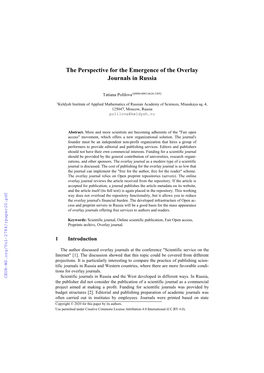 The Perspective for the Emergence of the Overlay Journals in Russia