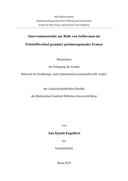 Interventionsstudie Zur Rolle Von Isoflavonen Im Fettstoffwechsel Gesunder Postmenopausaler Frauen