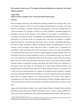 The Creation of a New Demos? the Impact of Financial Institutions on Statecraft – the South African Experience Angelo Dube* (S