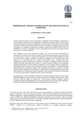 Probabilistic Seismic Hazard Map on the French National Territory